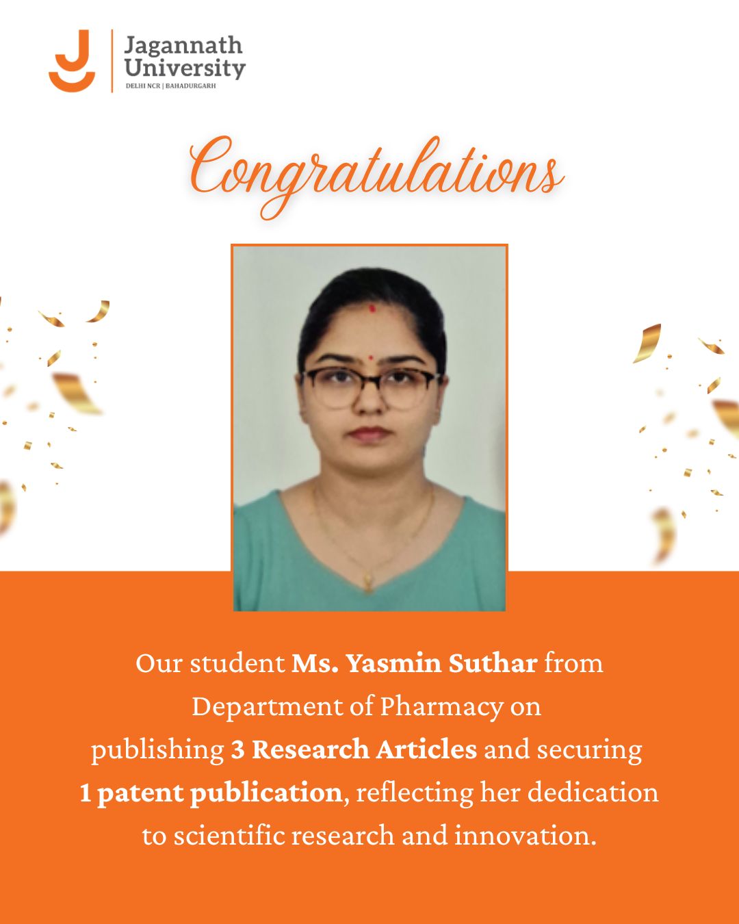 Ms. Yasmin Suthar Research Articles and Patent Publication - Jagannath University